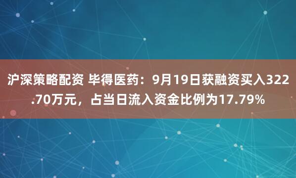 沪深策略配资 毕得医药:9月19日获融资买入322.70万元,占当日流入资金比例为17.79%